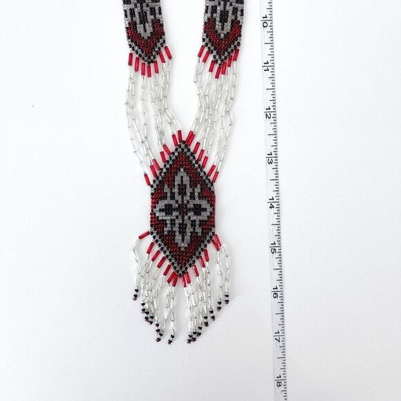 Handmade Womens Ukrainian Style Statement Pendant Beaded Necklace Red Black - Picture 3 of 4